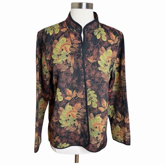 Serengeti Tapestry Open Front Jacket Womens Large Leaf Print Reversible Boho - Picture 1 of 9